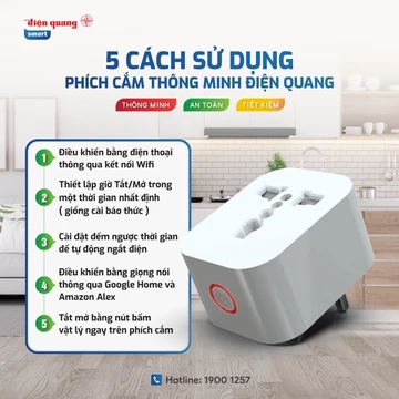 [HỎA TỐC] Phích Cắm/ Ổ cắm Thông Minh Wifi 2000W Điện Quang - Tắt/mở từ xa bằng wifi, hẹn giờ tự động. Bảo hành 18 tháng