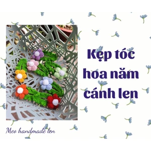 Kẹp tóc hoa năm cánh len nhiều màu sắc - Handmade len - Crochet