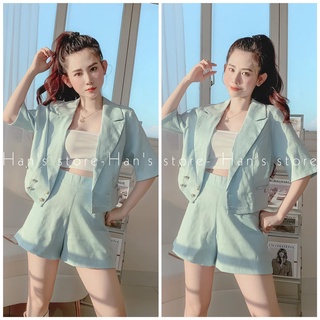 [HAN’S STORE ](XẢ KHO) BỘ CHẤT TWEED MINI VEST - MÀU HỒNG / XANH - SET KHÔNG KÈM ÁO ỐNG (ẢNH THẬT)