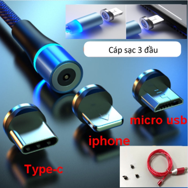 Cáp sạc từ tính nam châm dây phát sáng đa năng | Dây dù ,Dài 1M | Micro ...