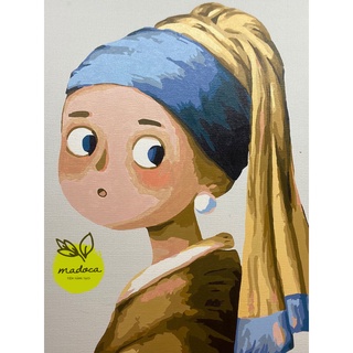 Tranh tô màu số hóa Madoca có khung 40x50cm thiếu nữ đeo ngọc trai T989