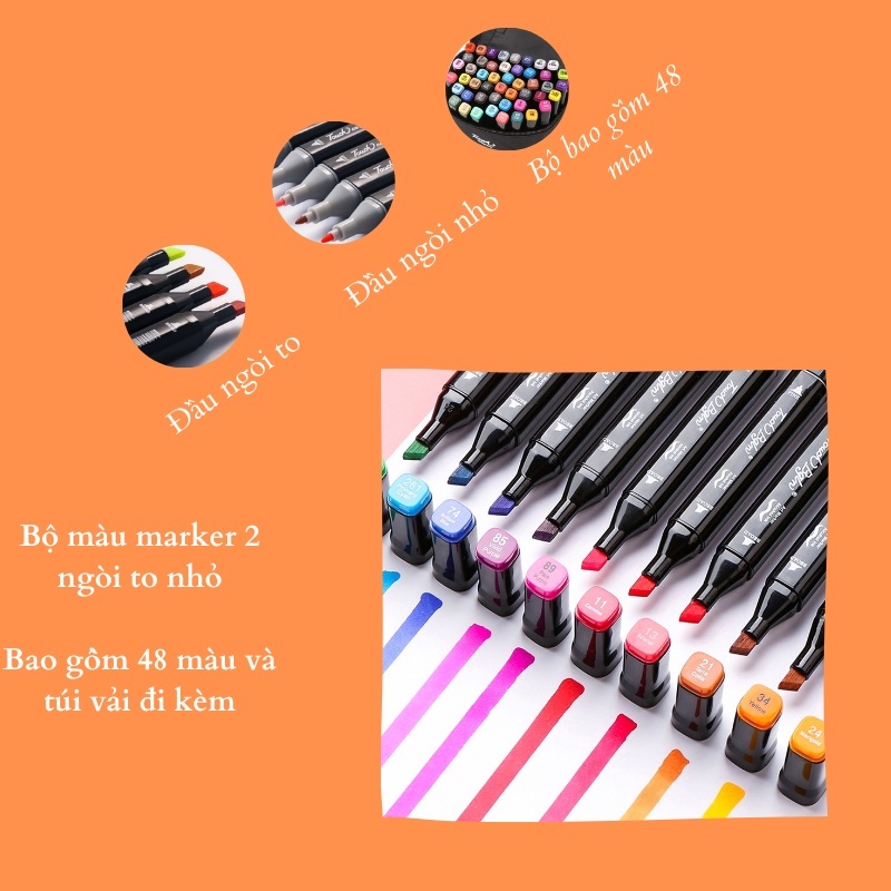 BỘ BÚT MARKER 2 ĐẦU 48 CÂY, BÚT TÔ MÀU VẼ TRANH, Thích Hợp Học Tập Thiết Kế Và Sáng Tạo