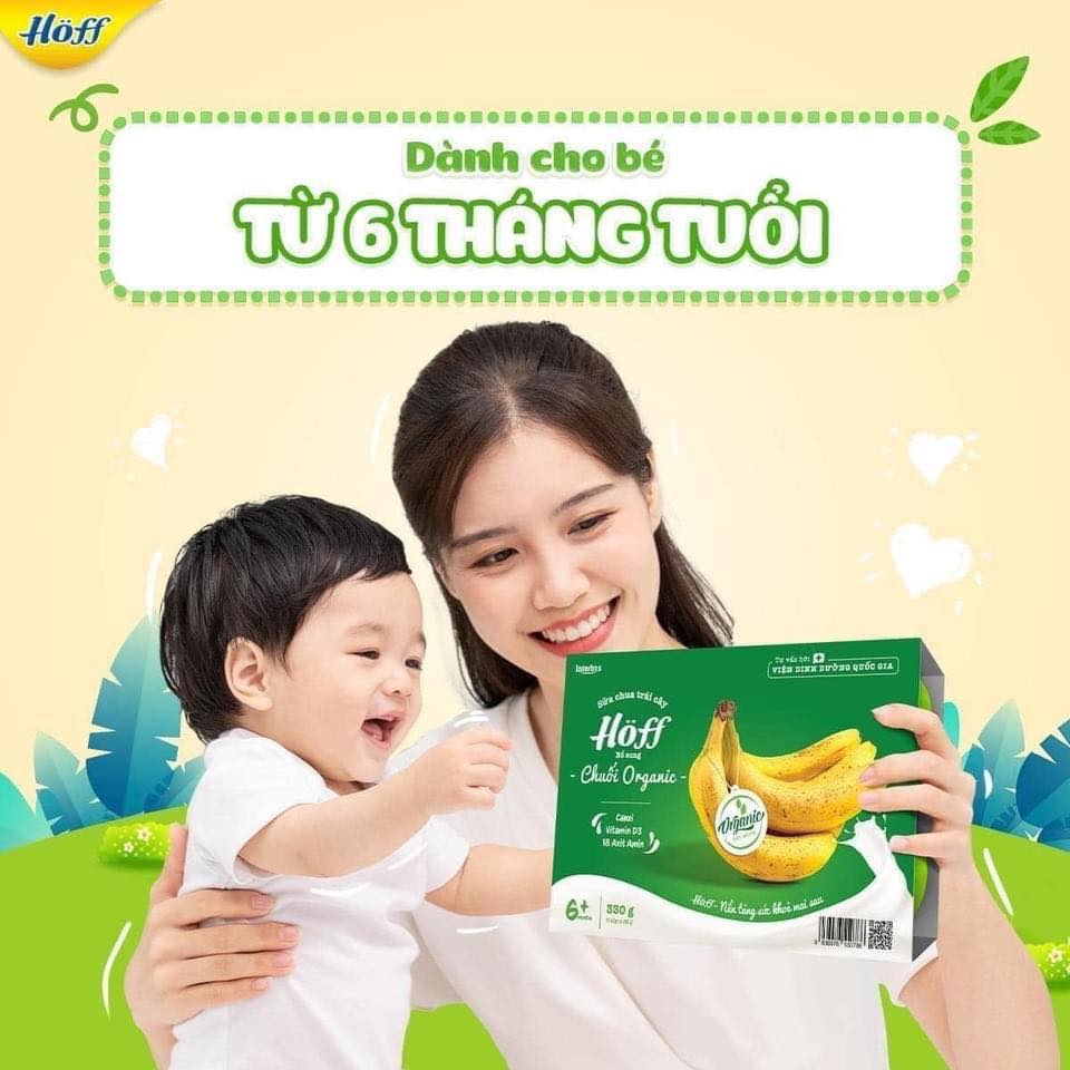 Sữa chua trái cây Hoff chuối organic cho bé từ 6 tháng tuổi - 1 LỐC (6 hộp x 55g) - hanzo2009