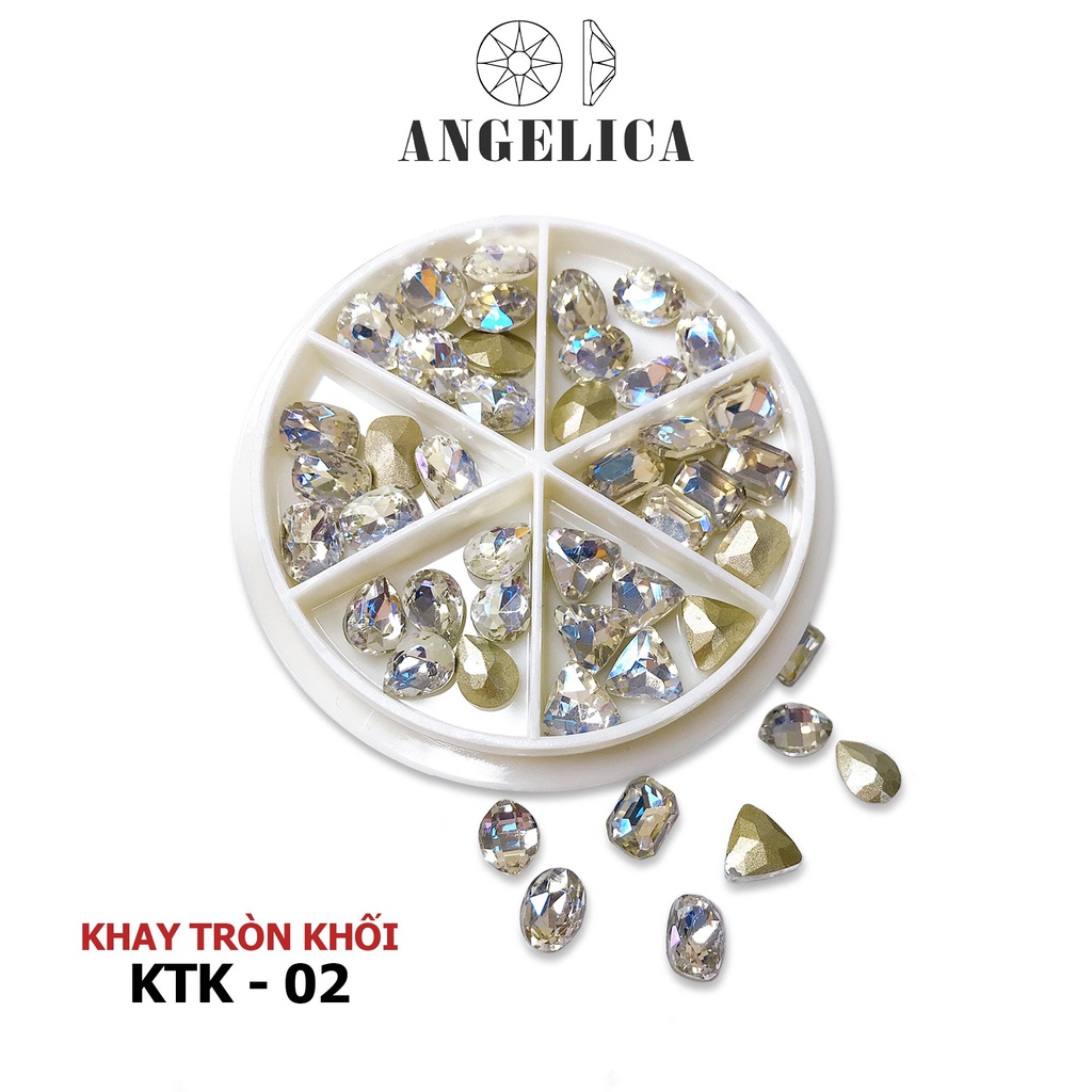 Đá Khối Nail Trắng AB Khay Tròn Mix Hình Trang Trí Móng ANGELICA KTK 36 Viên