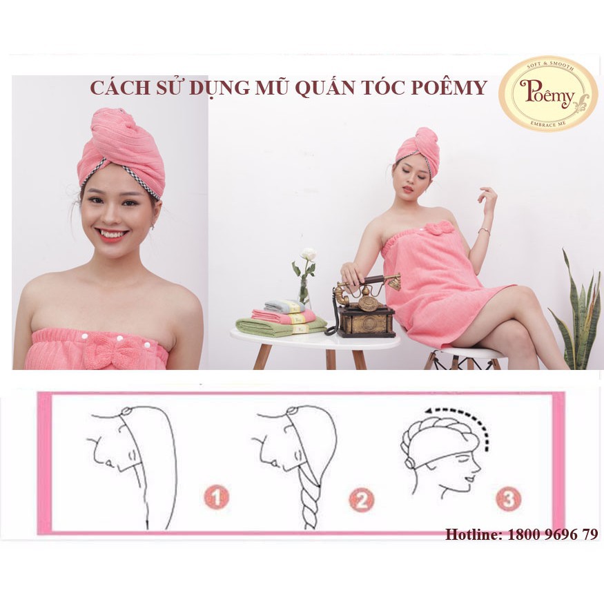 Ảnh Mũ quấn làm nhanh khô tóc POÊMY SỌC GÂN KT 23x65cm 2