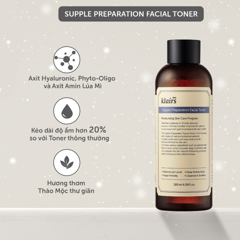 Ảnh Nước hoa hồng Klairs Supple Preparation Unscented Toner 180ml có mùi và không mùi cấp ẩm tức thì làm sạch sâu 3