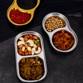 Chén, Đĩa  Hai Ngăn Dùng Đựng Gia Vị Chấm - Inox 304 Mạ Vàng Sang  Trọng -Đựng Tương Ơt
