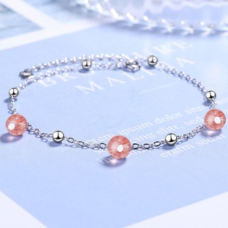 Lắc chân trái châu hồng xinh xắn khắc s925 BHLC32