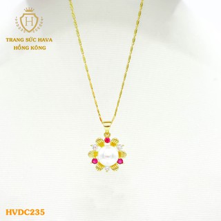 Dây Chuyền, Vòng Cổ Nữ Mặt Đính Hạt Ngọc, Titan Xi Mạ Vàng Non 24k Cao Cấp Trang Sức Hava Hong Kong