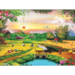 Tranh Dán tường 3D Phong Cảnh Đồng Quê không phai màu, hình ảnh rõ nét