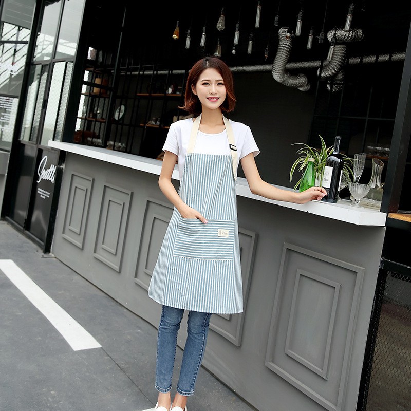 Tạp dề áo ghi lê Hàn Quốc Dây đeo vai hai lớp Tạp dề cổ Dây màu kẹo tươi Tạp dề nhà sọc Tạp dề bỏ túi