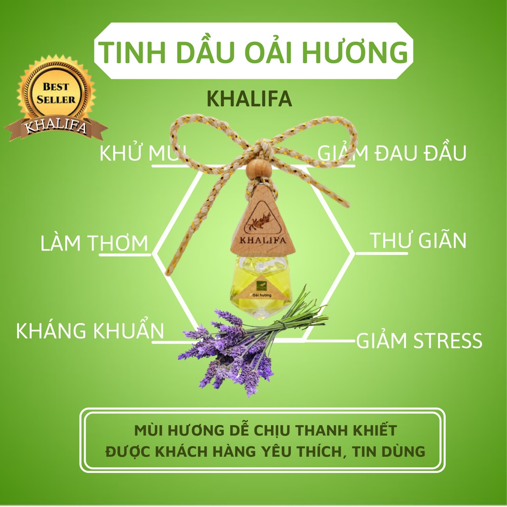 Tinh Dầu Oải Hương Nguyên Chất Khalifa 50ml Tốt Cho Da Giảm Stress Khử Mùi Chống Say Xe Hàng Chính Hãng
