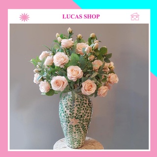 Hoa giả - Hoa Hồng nụ cao Lucas 65cm cành 2 bông 1 nụ trang trí bền, đẹp, giống thật