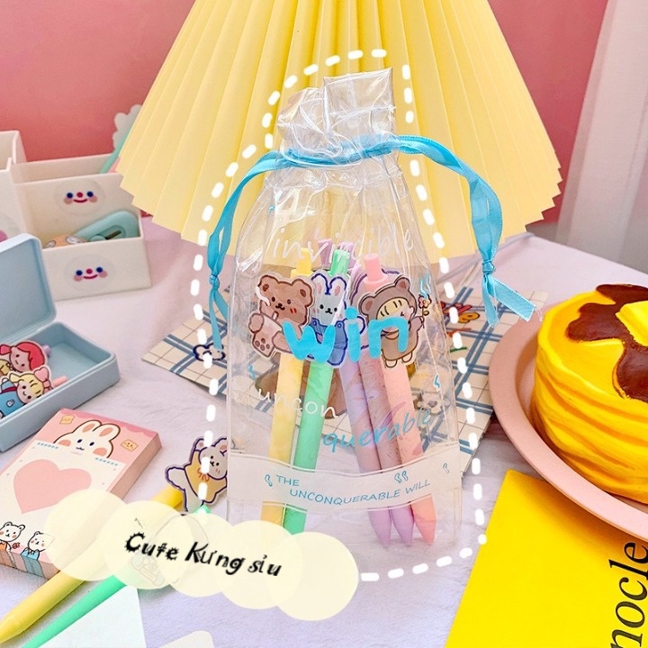 Bút bi cute nước xanh đen tùy đợt hàng bấm màu gel gắn kèm sticker cứng cưng sỉu