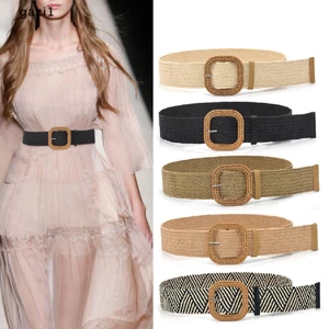 Thắt lưng đan rơm co giãn khóa vuông phong cách Boho cổ điển thời trang mùa hè dành cho nữ Gzi1