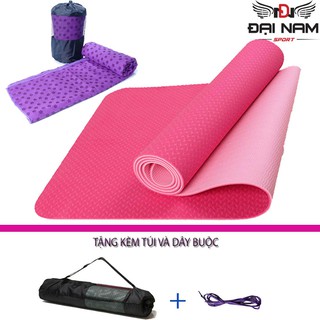 Combo Thảm Tập Yoga TPE 6mm 2 Lớp + Khăn Trải Thảm Chống Thấm,Chống Trơn Trượt Đại Nam Sport