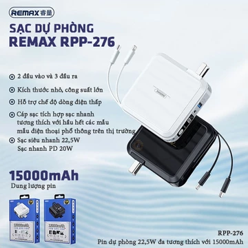 Re max Rpp 276 Sạc dự phòng 15000mAh có đèn led. Sạc dự phòng đa năng 22.5W tích hợp cốc sạc
