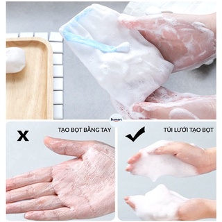 Túi lưới tạo bọt xà phòng / Túi đựng xà bông cục tắm, dày 2 lớp, có dây rút ( 9,5cm * 15cm), dây nhiều màu, bền đẹp