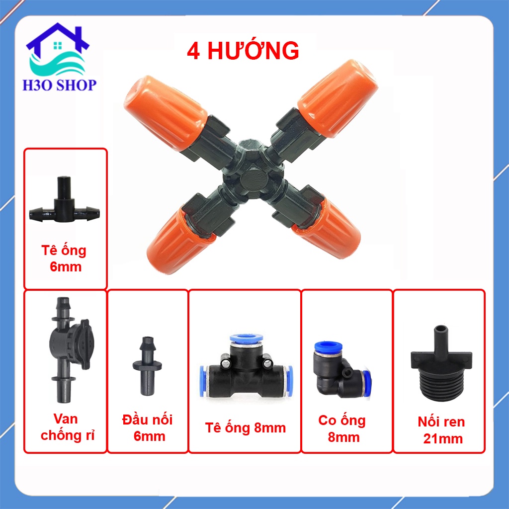 Béc phun sương 4 hướng cam, tùy chọn chân nối, béc phun sương tưới cây, tưới lan, làm mát không khí