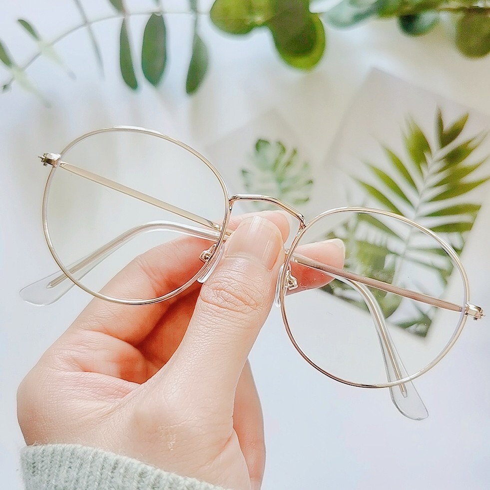 Kính mắt cận nam nữ mắt kính không độ gọng tròn chống tia UV phong cách Ulzzang đẹp sang trọng giá rẻ HANASO 064