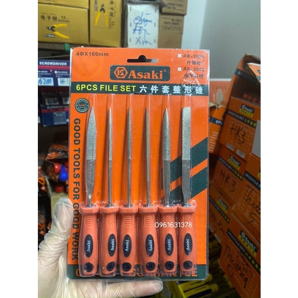 Bộ 6 dũa mài kim loại hợp kim đa năng chính hãng Asaki 5x180mm ,AK-3903, 4x160mm, AK-3902, 3x140mm AK-3898
