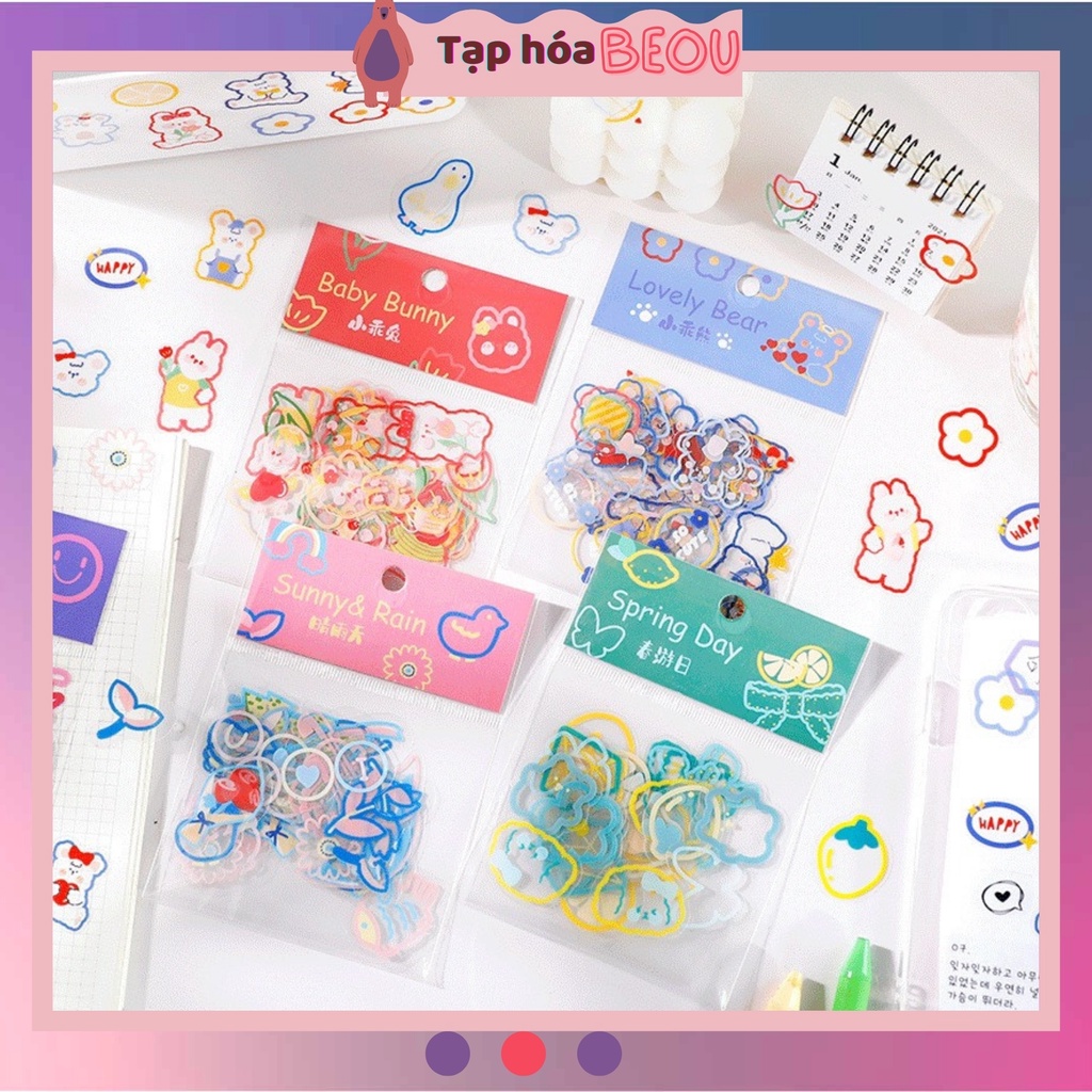 Sticker cute set 45 hình, nhãn dán họa tiết viền nhiều màu | Shopee ...