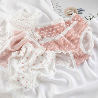 Quần Lót Cotton Viền Ren Hoạ Tiết Trái Tim,.,.,