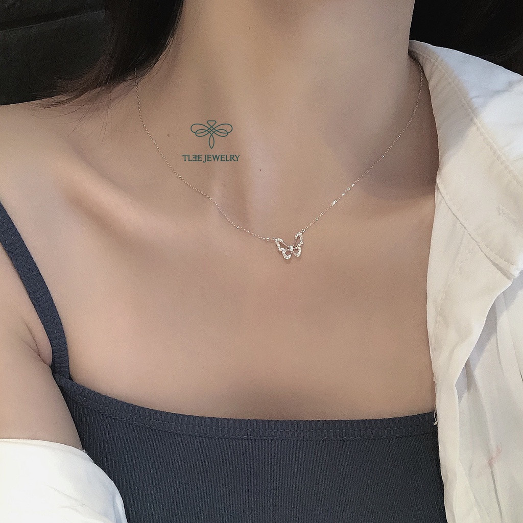 Dây chuyền bạc nữ TLEE mẫu hồ điệp cánh mỏng nạm đá nữ tính TLEE JEWELRY D0108 | BigBuy360 - bigbuy360.vn