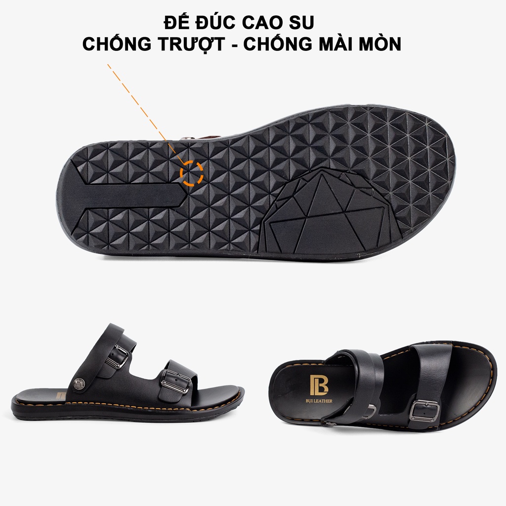 Ảnh Dép nam quai ngang da bò Nappa cao cấp Bụi Leather E101, đế đúc nguyên khối khâu viền thủ công 3