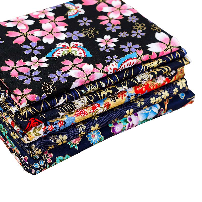 Vải Cotton xanh đậm phong cách Nhật Bản với họa tiết hoa, phù hợp cho các dự án DIY tại nhà - TJ8962