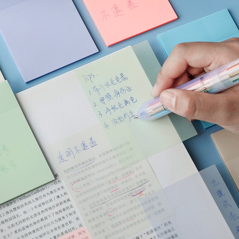 Bộ 50 Tấm Giấy Ghi Chú Trong Suốt Chống Thấm Nước In Họa Tiết Dễ Thương Tiện Dụng