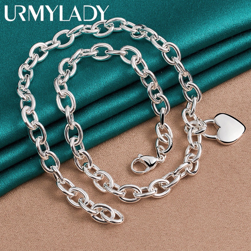 URMYLADY Bạc Trái Tim Mặt Dây Chuyền 18 Inch Dây Chuyền Vòng Cổ Cho Nữ Cưới Đính Hôn Tiệc Thời Trang Quyến Rũ 925 Trang Sức