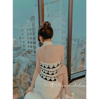 Áo len yếm nữ trái tim, len mongtoghi mỏng cho chị em diện đi biển mùa hè mã 099