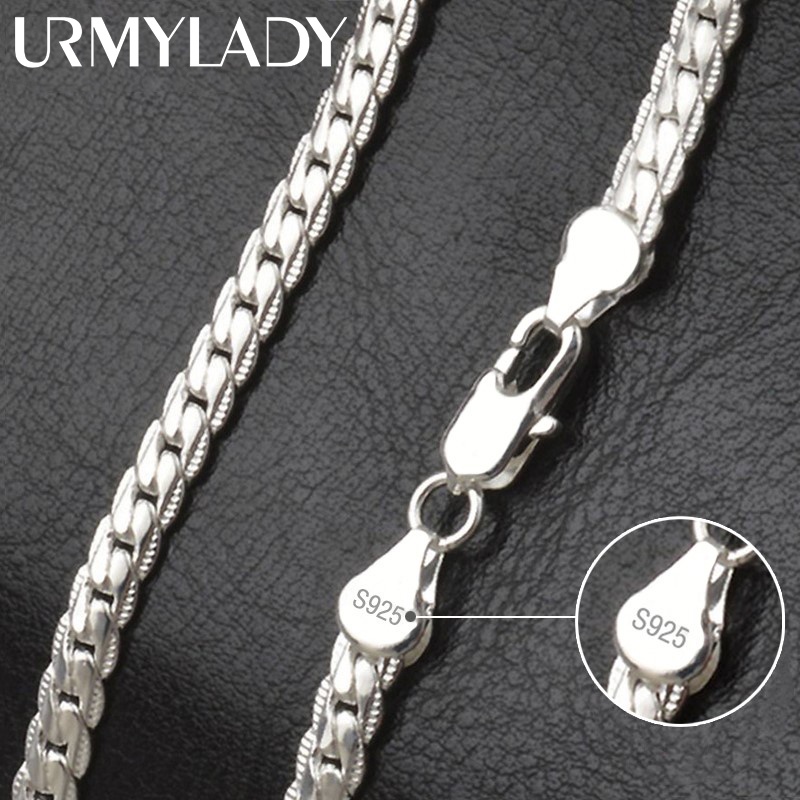 Urmylady S925 Bạc 6mm Full Sideways Vòng Cổ 8 / 18 / 20 / 24 Inch Dây Xích Dành Cho Nữ Thời Trang Cưới Đính Hôn Trang Sức