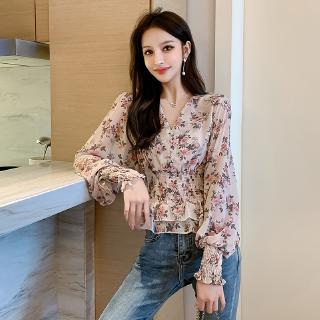 Áo sơ mi dài tay voan hoa mỏng phong cách Hàn Quốc dành cho nữ