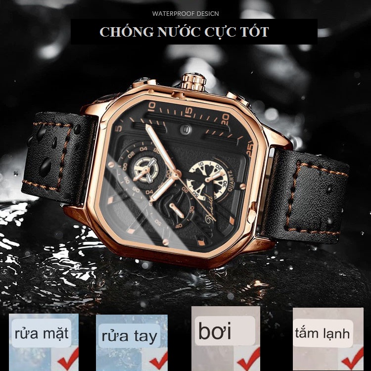 Mô tả Đồng hồ nam DIZIZID chính hãng dây da chạy full kim và lịch ngày - Thiết kế thể thao khỏe khoắn - Mặt vuông lịch lãm DZ9 - 7