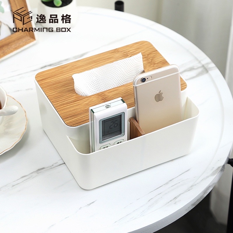 Hộp đựng khăn giấy CASEGRACE để bàn có nắp đậy gỗ hình chữ nhật đa năng