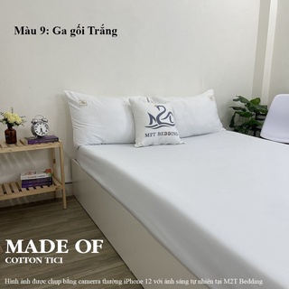 Set ga gối Cotton Tici M2T bedding màu trắng drap ga giường chuyên dùng cho khách sạn, homestay, nhà nghỉ