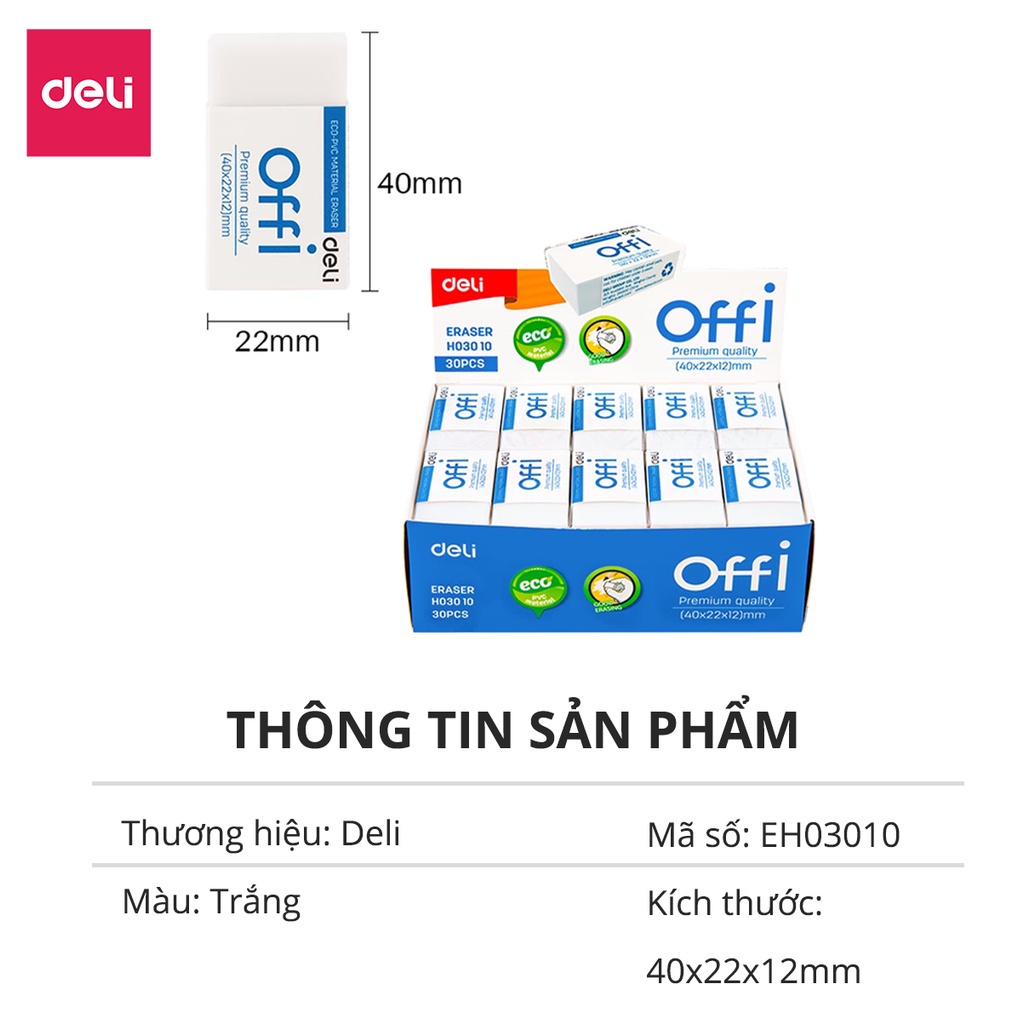 Ảnh Gôm Tẩy Deli - Trắng - Phù hợp thi trắc nghiệm - 1 chiếc / 2 chiếc - EH03010/EH00110 2
