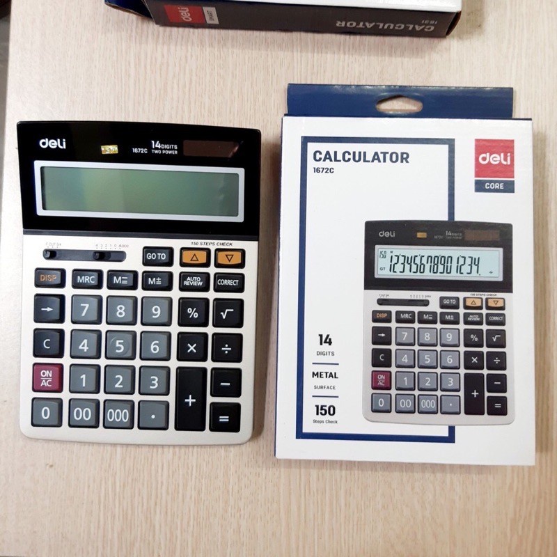Máy tính Deli 1672C hiển thị 14 số 150-Check Calculator 14-Digit Metal ...