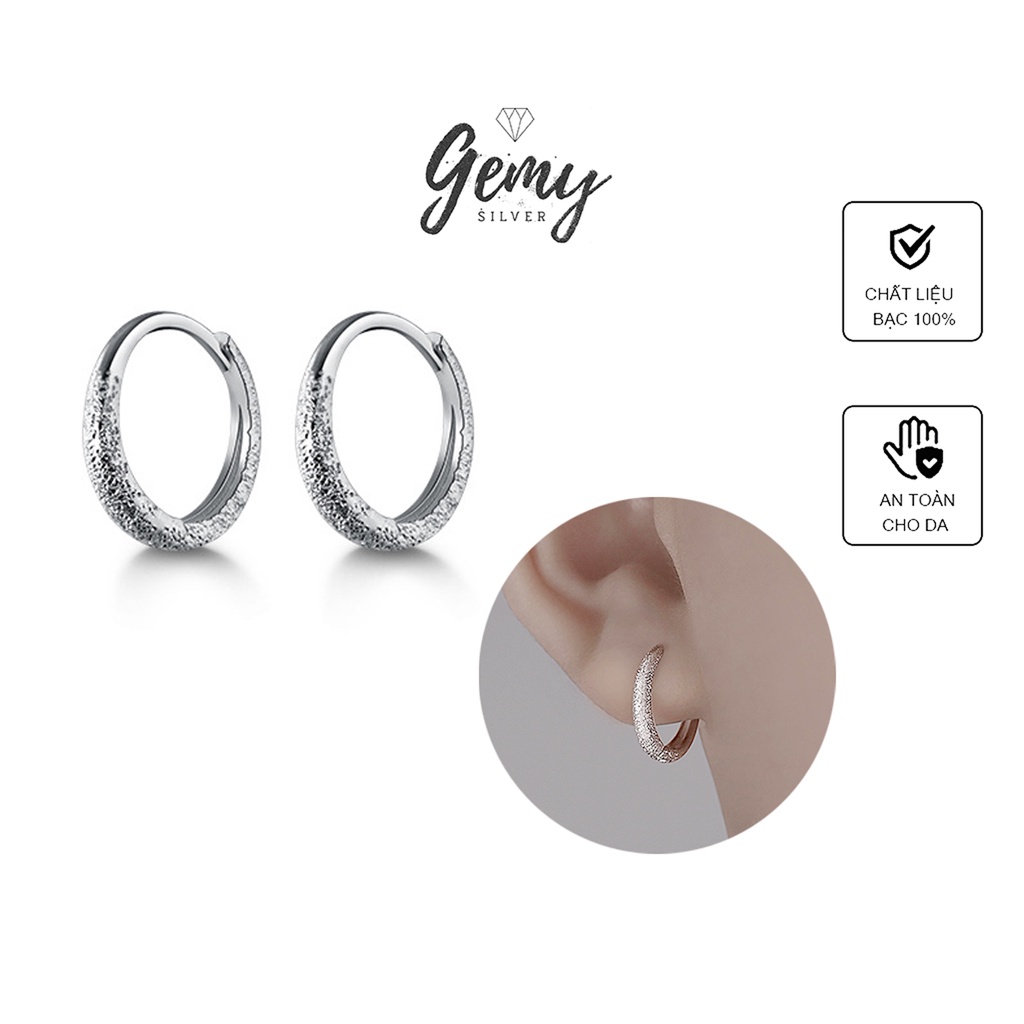 Khuyên tai nam tròn bạc 925 hoạ tiết nhám kim tuyến Galaxy unisex (1 chiếc) | GEMY SILVER KN63