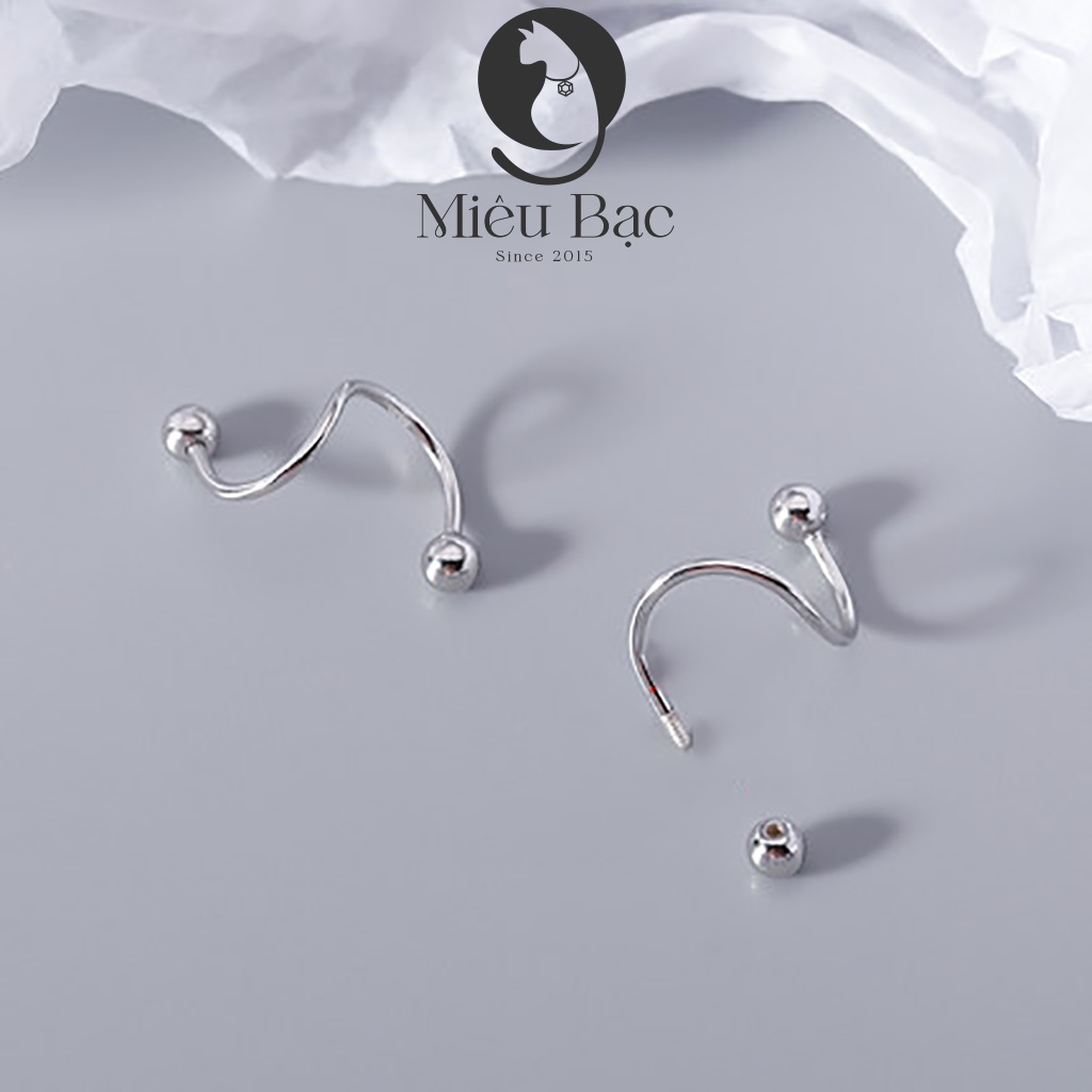 Mô tả Bông tai bạc nữ Miêu Bạc khuyên tai chốt bi xoáy cá tính (1 chiếc) chất liệu bạc 925 phụ kiện trang sức nữ B400704-1 - 5