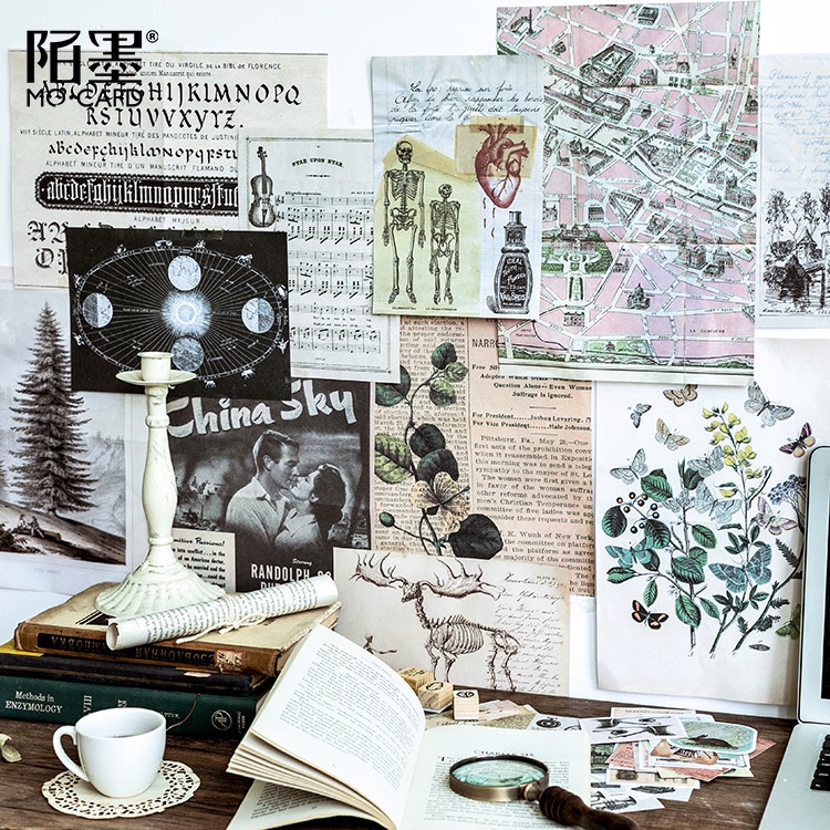 Sticker vintage và giấy nền retro set 36 tờ trang trí điện thoại sổ tay thẻ làm đồ DIY bullet journal HD102-K77