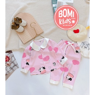 [ 6KG - 17KG ] Bộ Đồ Ngủ Dài Tay Chất Vải Lụa Thoáng Mát Cho Bé Gái_BM12