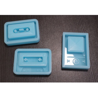 Set 1/ 3 khuôn silicon làm mặt móc khoá đúc resin epoxy kim tuyến nước lắc hình băng cassette