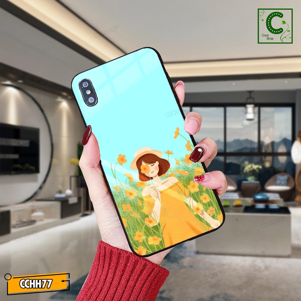 Ốp lưng iphone mặt kính in hình cực đẹp - Cô gái diện váy màu vàng xinh tươi thả hồn cùng những bông hoa khoe sắc