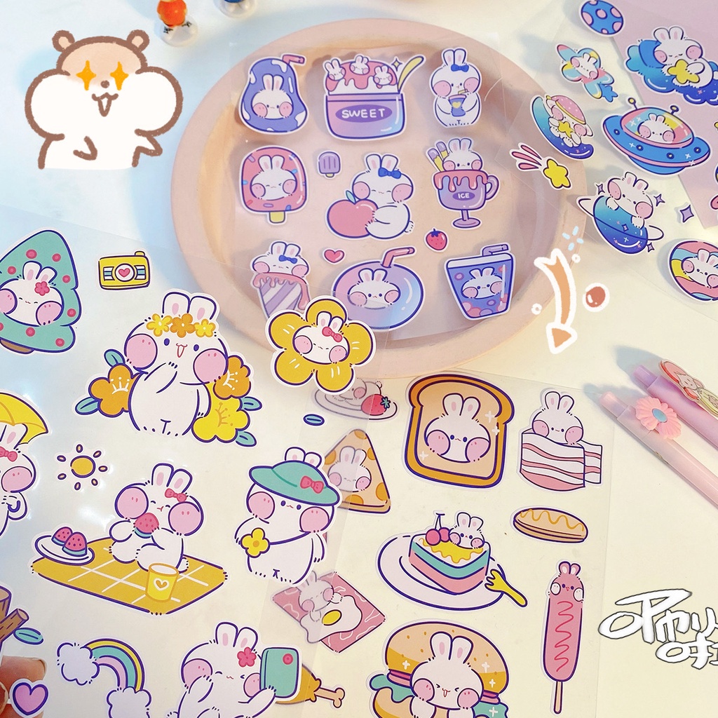Sticker cute dán mũ bảo hiểm dán sổ dán laptop thỏ xinh dễ thương K47