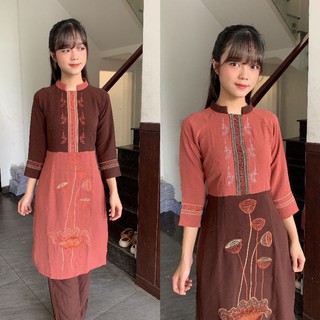 Áo dài cách tân dũi thổ cẩm, đồ đi chùa, đồ lam