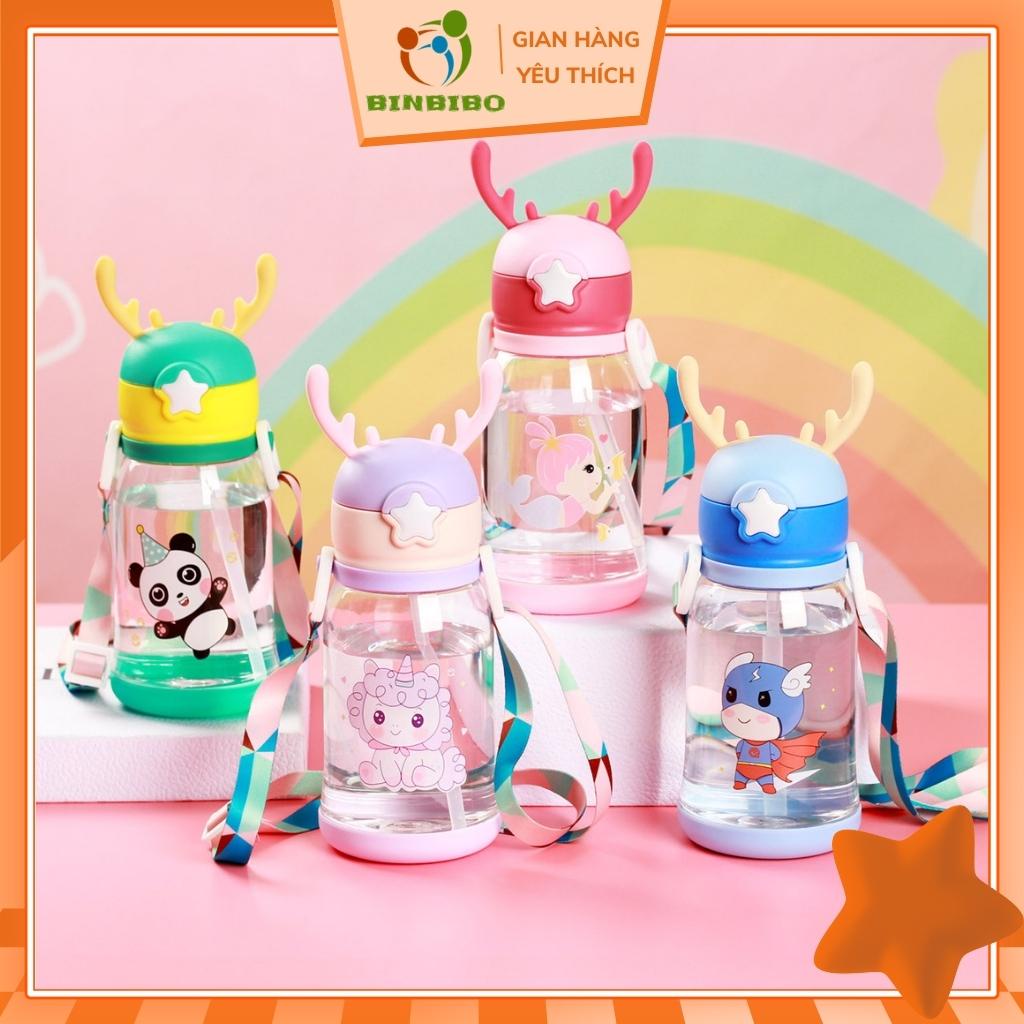 Bình đựng nước có vòi hút cute cho bé đi học dung tích 600ml - Binbibo