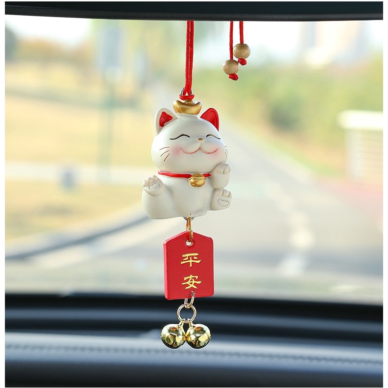Dây treo trang trí gương chiếu hậu xe hơi hình mèo may mắn